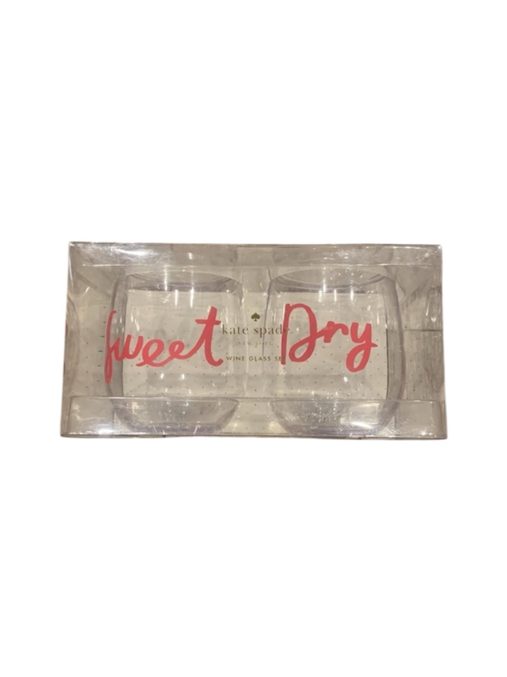 Kate Spade Sweet / Dry Acrylic Stemless Wine Glasses New in Box